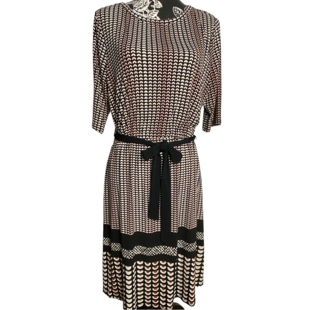 Dana Buchman Patterned 3/4 Sleeve Elastic Waist Scoop Neck Knee Length Dress
